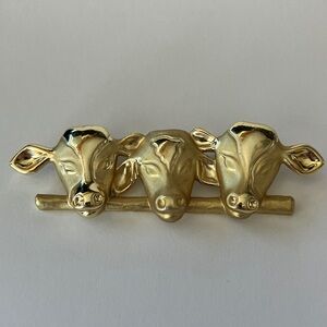 Vintage Gold Tone Triple Cow Brooch